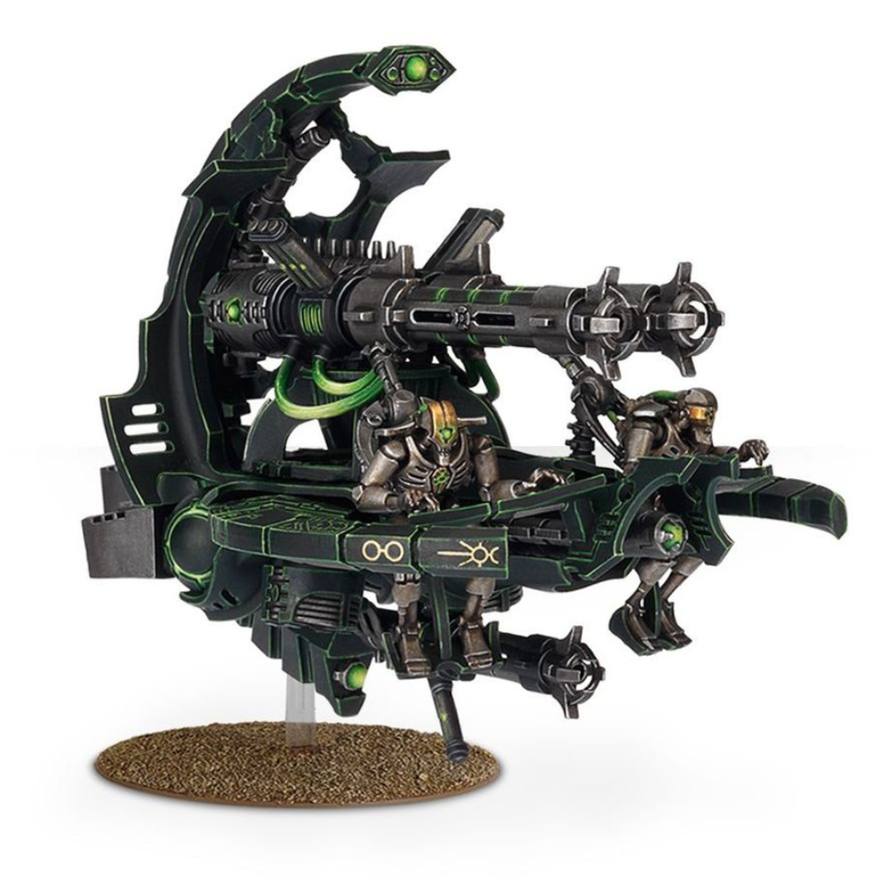 Warhammer 40.000 Necrons Kommandogleiter als Catacomb Command Barge mit schwerem Geschütz und Besatzung