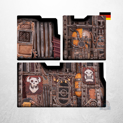 Geländeteile aus dem Warhammer 40.000 Einsteigerset (40-04) mit Industrie- und Ork-Details.