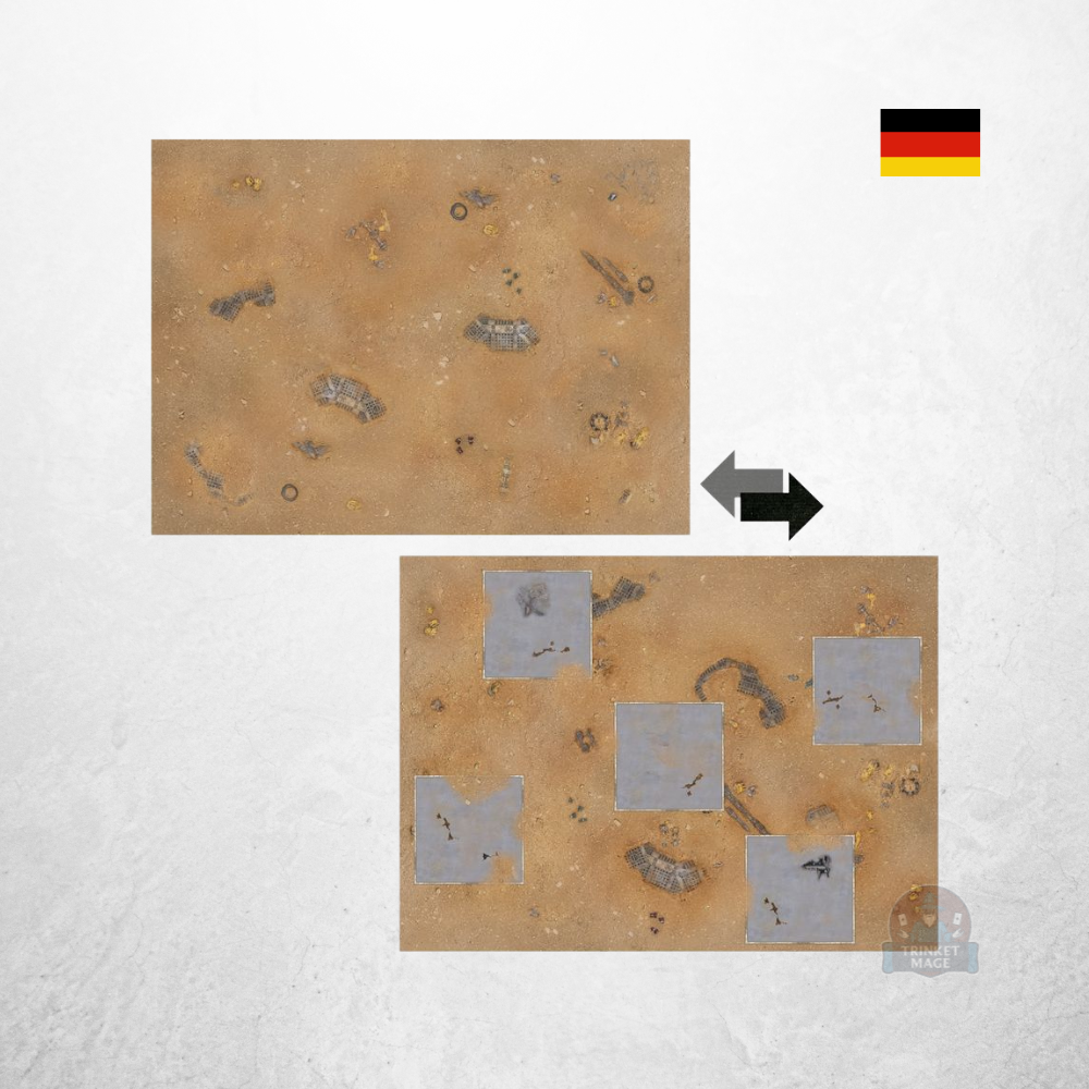 Beidseitig verwendbare Spielmatte aus dem Warhammer 40.000 Einsteigerset (40-04) mit zwei Geländedesigns.