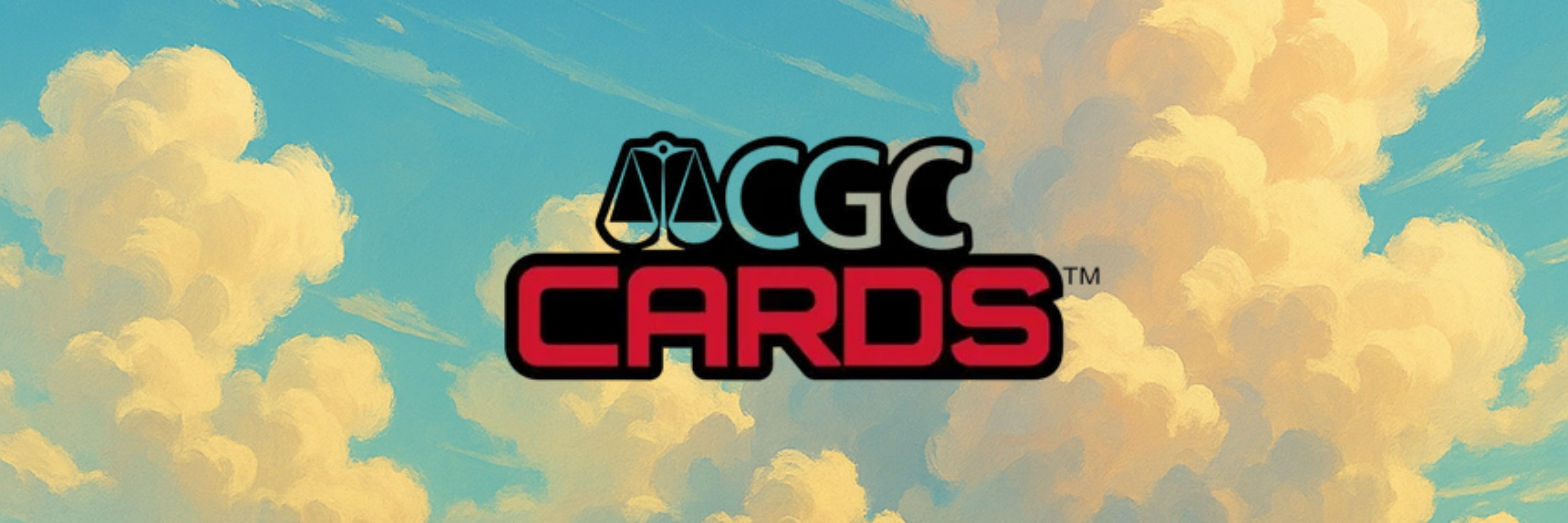 Mobiles Banner mit dem CGC-Cards-Logo vor einem gemalten Himmel mit hellen Wolken.