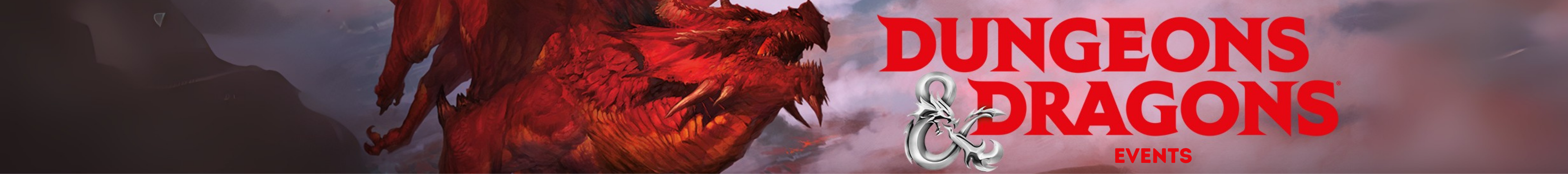 Dungeons & Dragons Events Banner mit rotem Drachen und Dungeons & Dragons Logo.