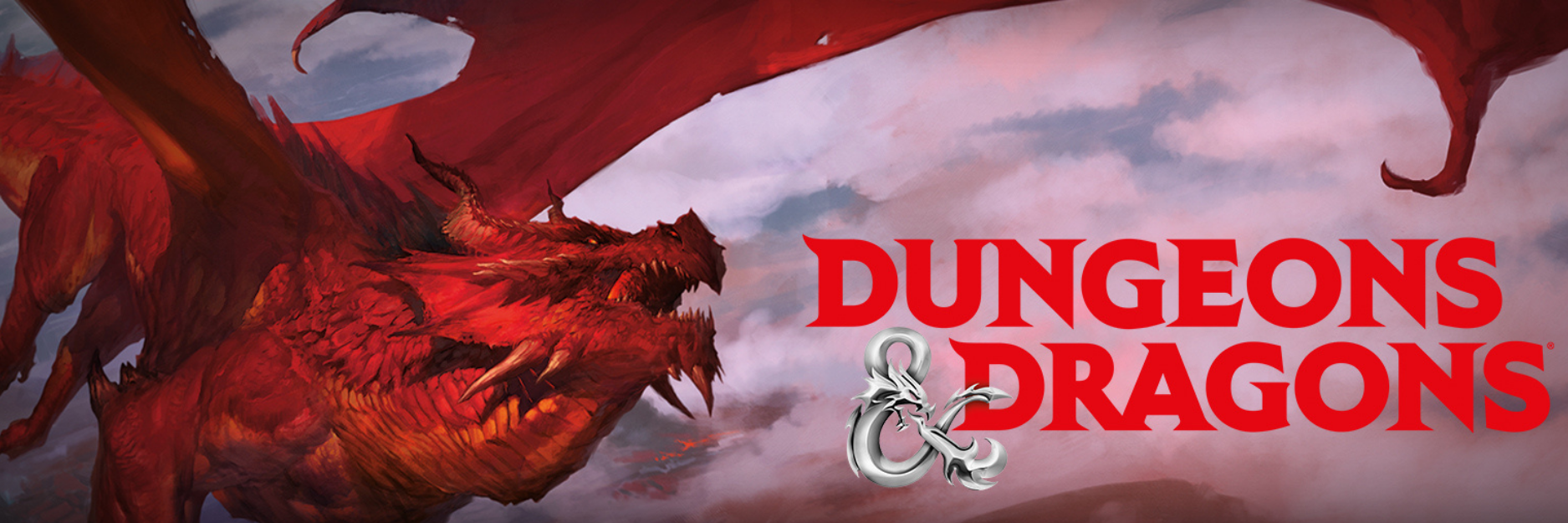 Mobiles Dungeons & Dragons Banner mit rotem Drachen und Dungeons & Dragons Logo.