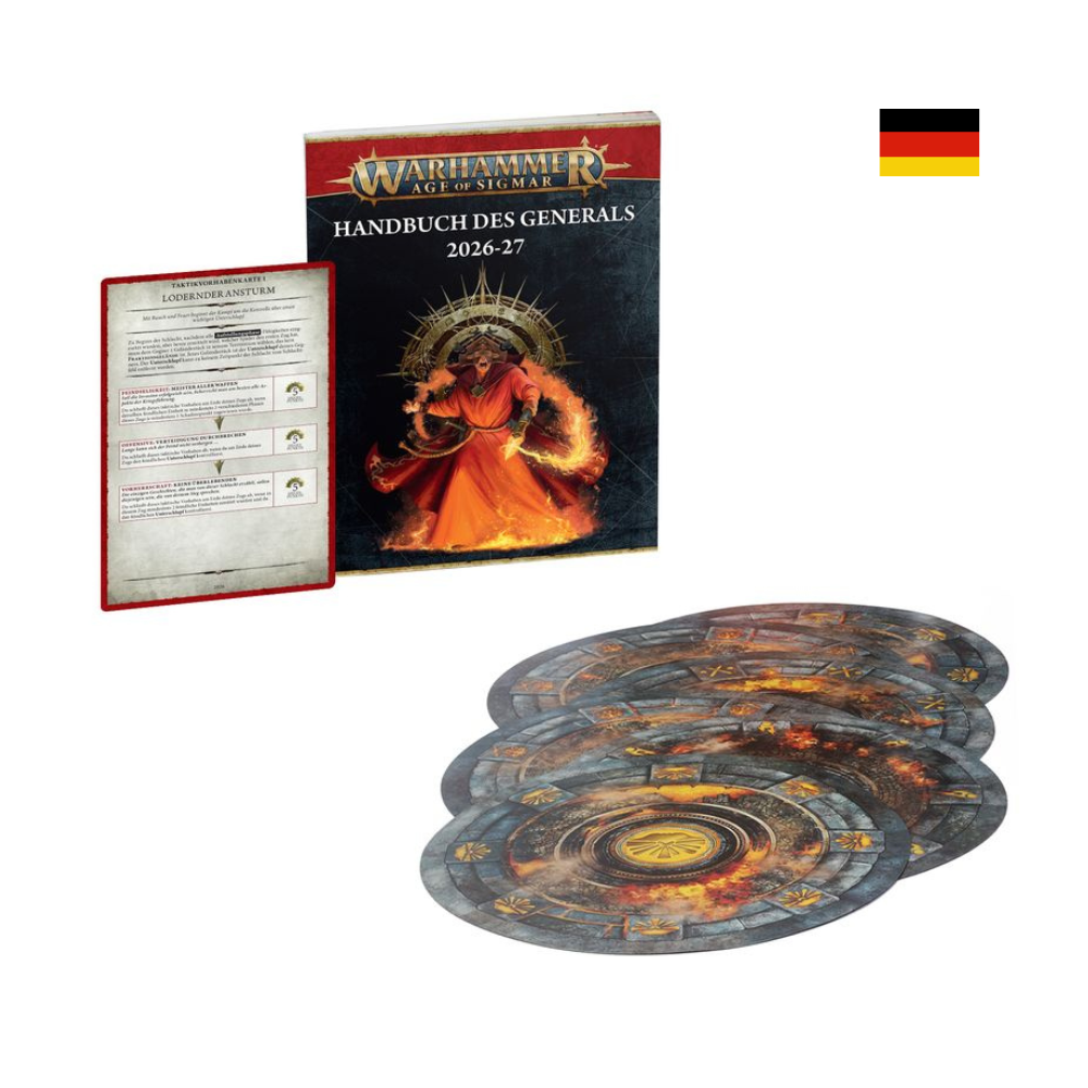 Warhammer Age of Sigmar Handbuch des Generals 2026-27 (80-46) mit Buch, Karte und Missionsscheiben.