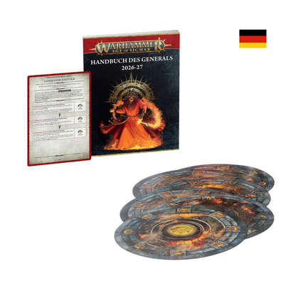 Warhammer Age of Sigmar Handbuch des Generals 2026-27 (80-46) mit Buch, Karte und Missionsscheiben.