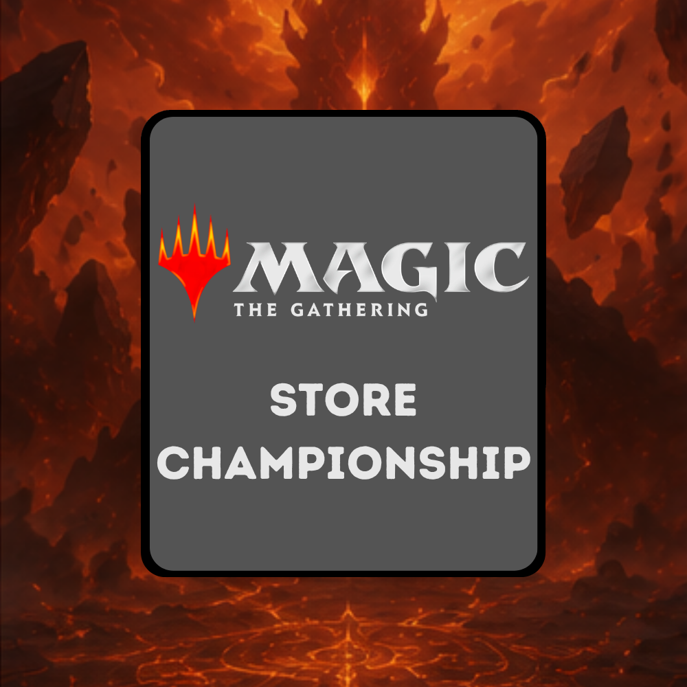 Kategoriebild für Magic: The Gathering Store Championship mit Logo auf einer vulkanischen Fantasy-Landschaft.