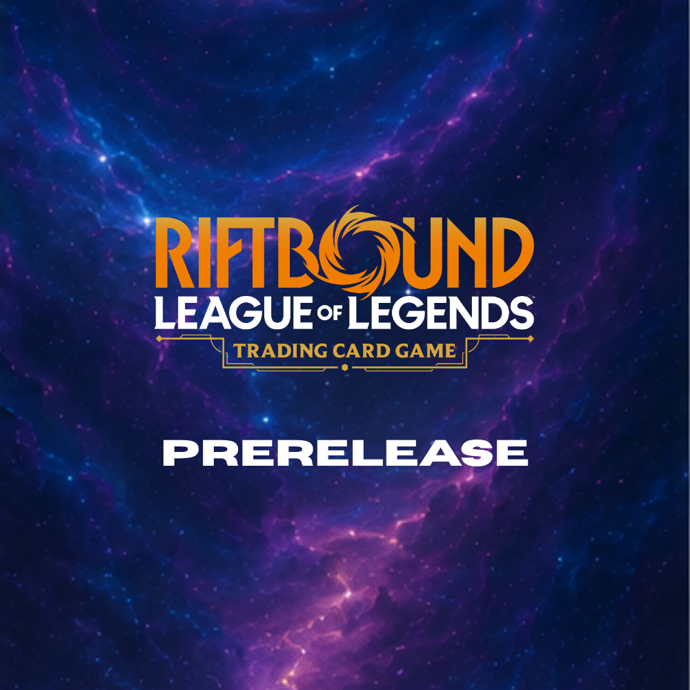 Riftbound League of Legends Trading Card Game Prerelease als Kategoriebild vor kosmischem Hintergrund.