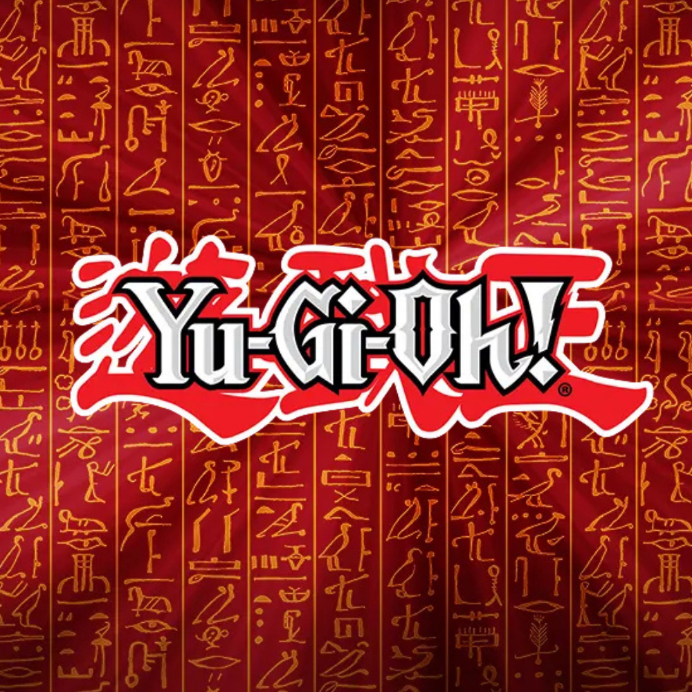 Yu-Gi-Oh!-Logo vor Hintergrund mit Hieroglyphen als Kategoriebild für den Yu-Gi-Oh!-Bereich.